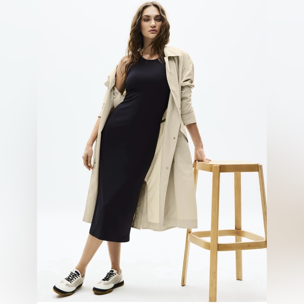 NWT-Athleta Black Signature Rib Maxi Dress, Medium Petite